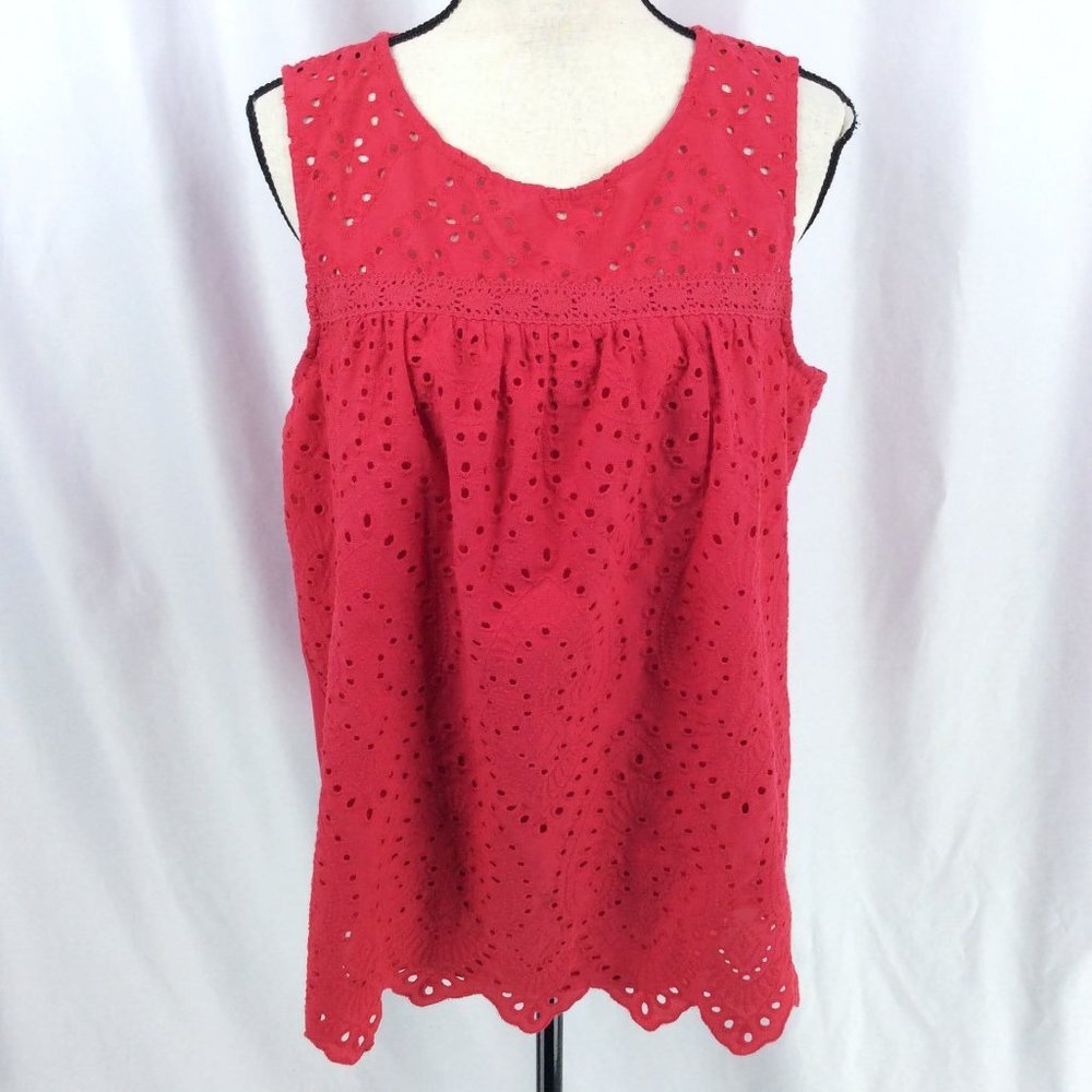 Maurices Tank Top Womens Size XXL 2XL Pink Eyelet High Neck Sleeveless